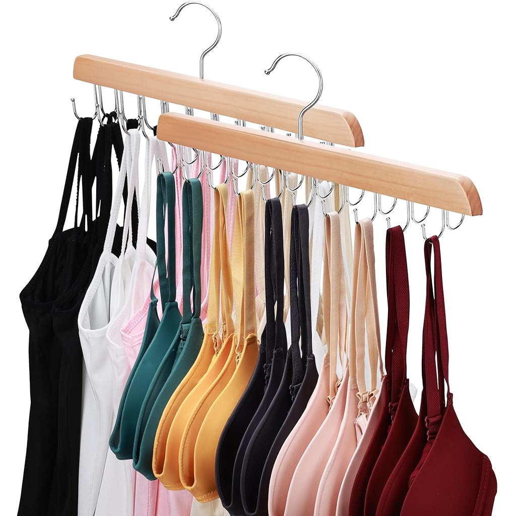 HASTHIP® 2 Pack Bra Hanger for Closet Organizer, Premium Wooden Hangers with 40 Foldable Hooks, 360° Rotating Design, Space Saving Storage for Tank Tops, Bras, Scarves and More HASTHIP® 2 Pack Bra Hanger for Closet Organizer, Premium Wooden Hangers with 40 Foldable Hooks, 360° Rotating Design, Space Saving Storage for Tank Tops, Bras, Scarves and More